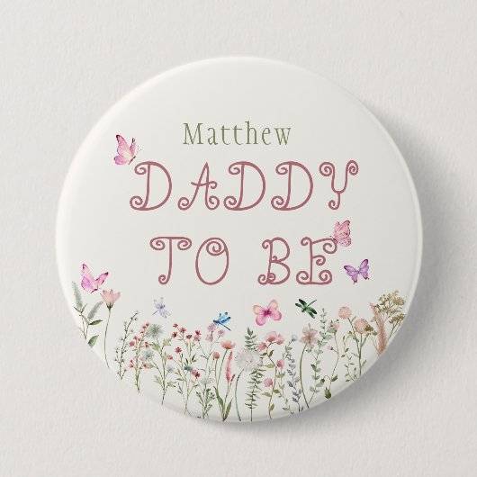 Papa om Wildflower Meisje Baby shower Button (Voorkant)