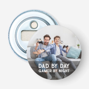 Papa-op-dag gamer bij nacht Vaderdag van zoon en v Button Flesopener