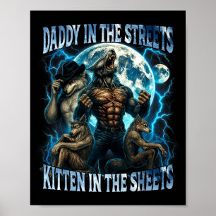 Papa Op Straat Kitten Op Bed Grappig Al Poster