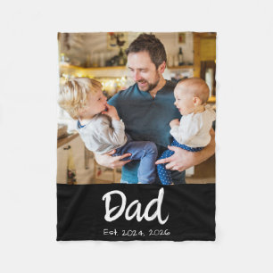 Papa Opgericht Foto Zwarte Script Fleece Deken