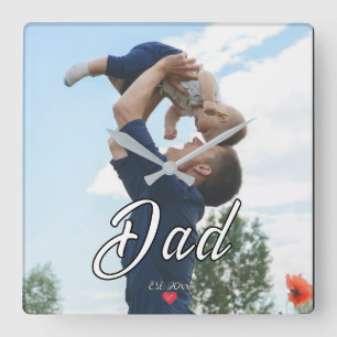 Papa Opgericht Fun Script Foto Hart Vierkante Klok