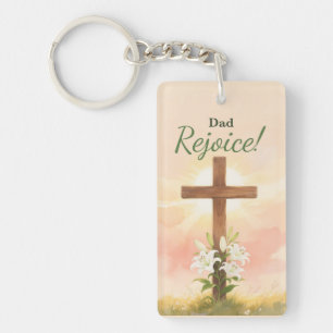 Papa Pasen Verheug Kruis en Lelies Religieus Sleutelhanger
