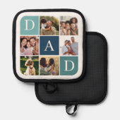 Papa Photo Square Gird Monogram & gepersonaliseerd Pannenlap (Voorkant / Achterkant)