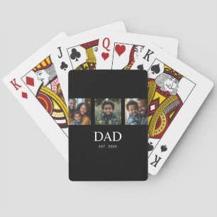 Papa Richtte Moderne Eenvoudige Zwarte 3 Foto Op Pokerkaarten
