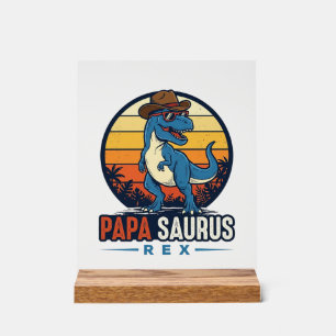 Papa Saurus Rex Cowboy Dinosaur Vintage T-shirt_1 Acryl Bord