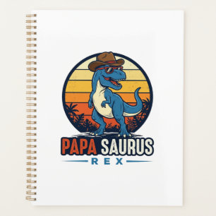 Papa Saurus Rex Cowboy Dinosaur Vintage T-shirt_1 Planner