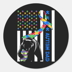 Papa Shirten Autisme Bewustzijn Amerikaanse Vlagge Ronde Sticker