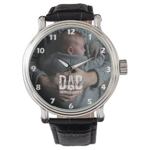Papa sinds 20XX Aangepaste foto Moderne eenvoudige Horloge