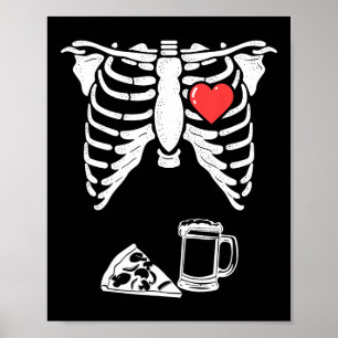 Papa Skeleton Halloween Bier Pizza Fun Zwangerscha Poster