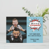 Papa Superheld Cartoon Speech Bubble Vader's dag Feestdagenkaart (Staand voorkant)