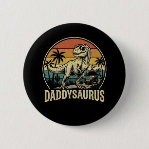 Papa Trex Dinosaur Daddysaurus Retro Vaderdag Ronde Button 5,7 Cm