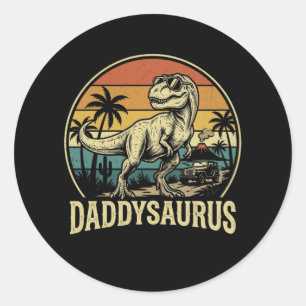 Papa Trex Dinosaur Papa-saurus Retro Vaderdag Ronde Sticker