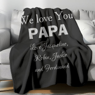 Papa Vader Papa Papa Stijlvol Script Namen Zwart Fleece Deken
