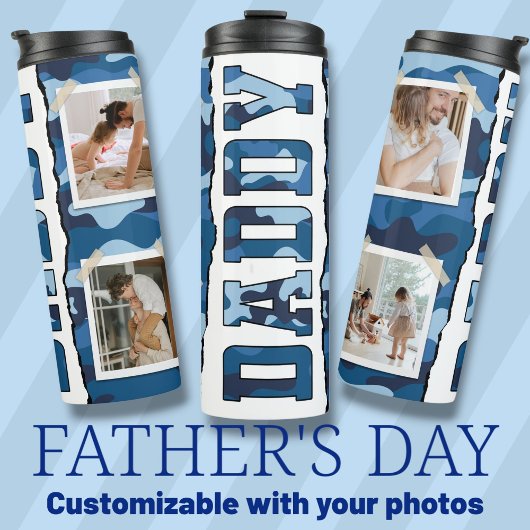 Papa Vaderdag aangepaste foto's blauw Thermosbeker