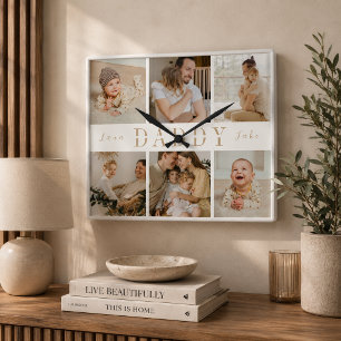 "Papa" Vaderdag Kinderen Collage Wandklok Vierkante Klok