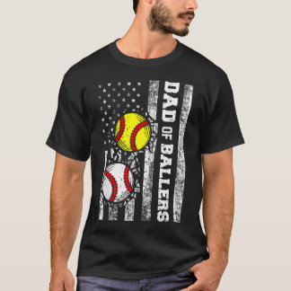 Papa van Ballers Grappige Usa Vlag Honkbal Softbal T-shirt
