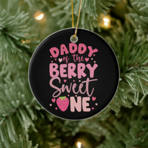 Papa van de Bessie Zoete Eén Aardbei Verjaardag Keramisch Ornament