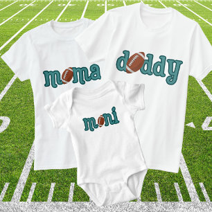 Papa Voetbal Familie Bijpassende Teal Typografie T-shirt