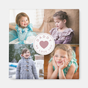 Papa We houden van jou Roze Hart Foto Collage Magneet