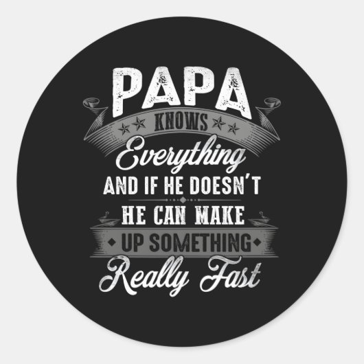 Papa weet alles 60ste vaderdag ronde sticker (Voorkant)