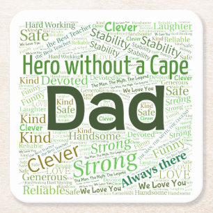Papa Word Cloud DesignPaper-Onderzetters Vierkante Kartonnen Onderzetter