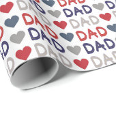 Papa Zilver Rood Blauw Script Typografie Vaderdag Cadeaupapier (Rol Hoek)