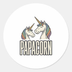 Papacorn Eenhoorn Papa Vintage Gravure T-Shirt Des Ronde Sticker