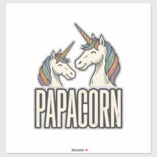 Papacorn Eenhoorn Papa Vintage Gravure T-Shirt Des Sticker