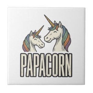 Papacorn Eenhoorn Papa Vintage Gravure T-Shirt Des Tegeltje