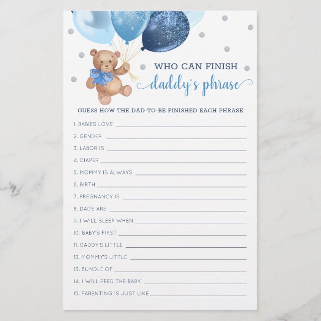 Papa's Baby shower Phrase Game Teddy Bear (Voorkant)
