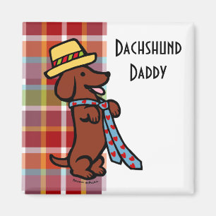 Papa's Dachshund Cartoon Plaid Magneet