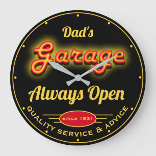 Papa's Garage Red Yellow Neon Kijk op Datum Naam z Grote Klok