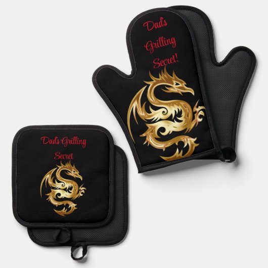 Papa's Grilling Secret Oven Mitt en Pot Holder Set (Voorkant / Achterkant)