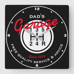 Papa's of een andere naam Garage Black White Shift Vierkante Klok