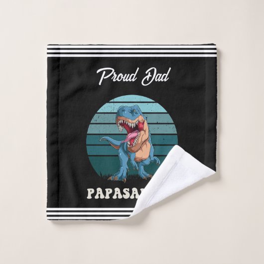 Papasaurus Dinosaure drôle sur Green Retro Sunset (Gant de toilette)