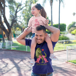 PapaSaurus Green T-Rex & Twin Baby Girl Dinosaurs T-shirt