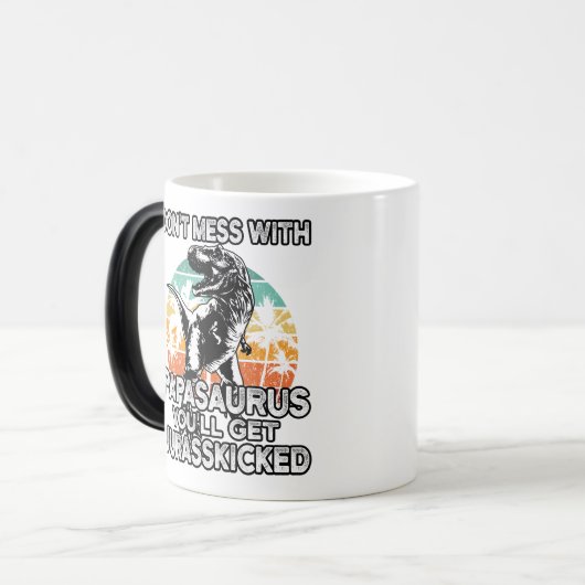 Papasaurus Retro  T Rex Papa Saurus Mannen Magische Mok (Voorkant links)