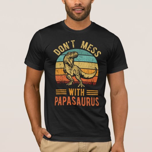 Papasaurus Retro T Rex Papa Saurus Mannen T-shirt (Voorkant)