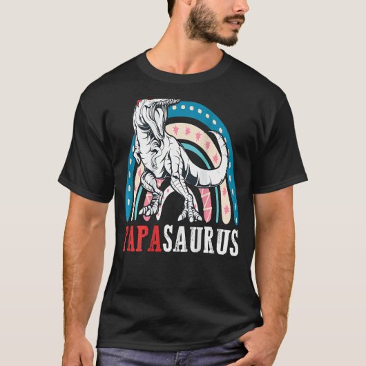 Papasaurus Rex Dinosaur Papa Saurus Rainbow vader T-shirt (Voorkant)