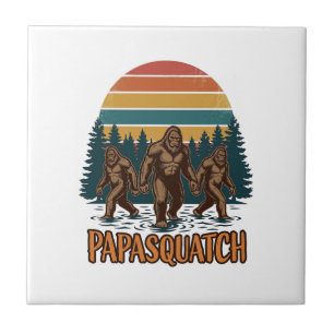 Papasquatch Bigfoot Vintage Sunset Vector Design_1 Tegeltje