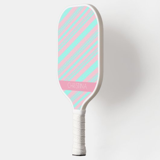 Papaver Baby Blue en Soft Pink Stripes Aangepaste  Pickleball Paddle (Links)