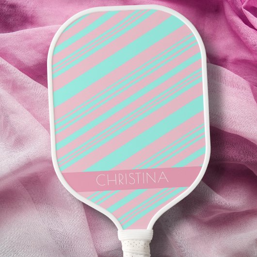 Papaver Baby Blue en Soft Pink Stripes Aangepaste  Pickleball Paddle
