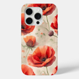 Papaver bloem pastel patroon iPhone 15 pro case