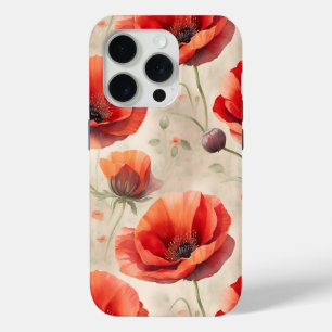 Papaver bloem pastel patroon iPhone 15 pro case