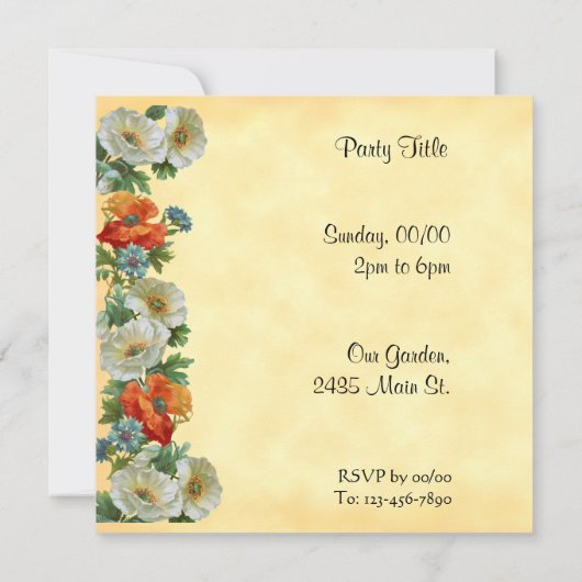 Papaver en korenbloemen aangepaste bloemuitnodigin kaart (Achterkant)