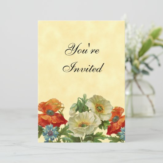 Papaver en korenbloemen aangepaste bloemuitnodigin kaart (Staand voorkant)