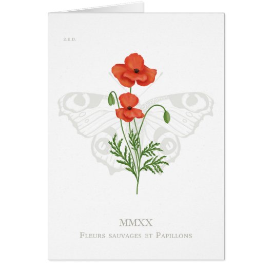 Papaver en pauw vlinder kaart (Voorkant)