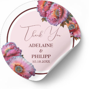 Papaver in bloei Elegante bloemendank u bruiloft Ronde Sticker