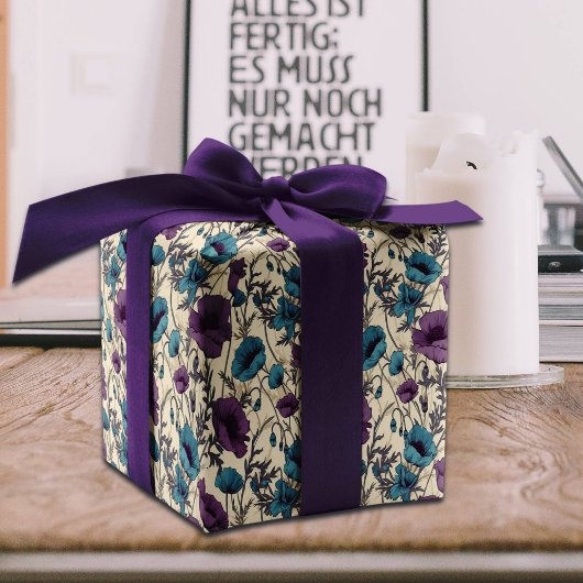  papaver in Paarse en Blauwgroen Inpakpapier Vel