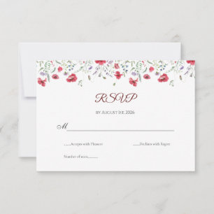 Papaver & Lavendel Aquarel Bloemen Bruiloft RSVP Kaartje